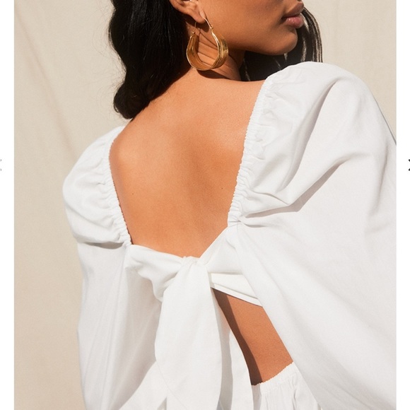 Cotton Square Neck Buff Sleeve Open Back Blouse size L - Picture 1 of 9